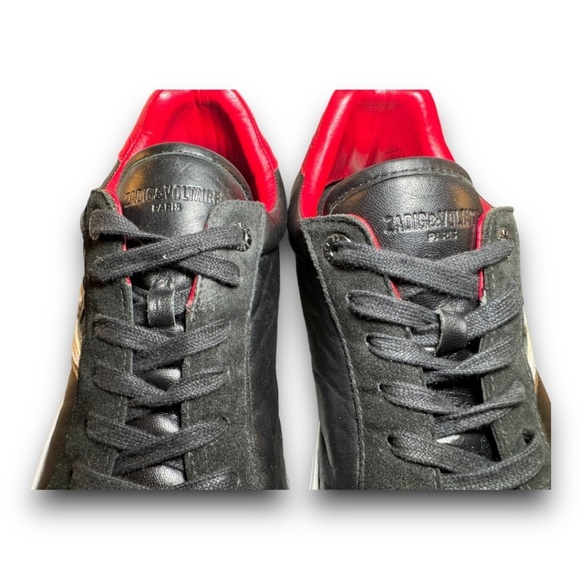 Zadig & Voltaire Red, Black and White Lightning Bolt Leather Sneakers Size 44 - Picture 10 of 15